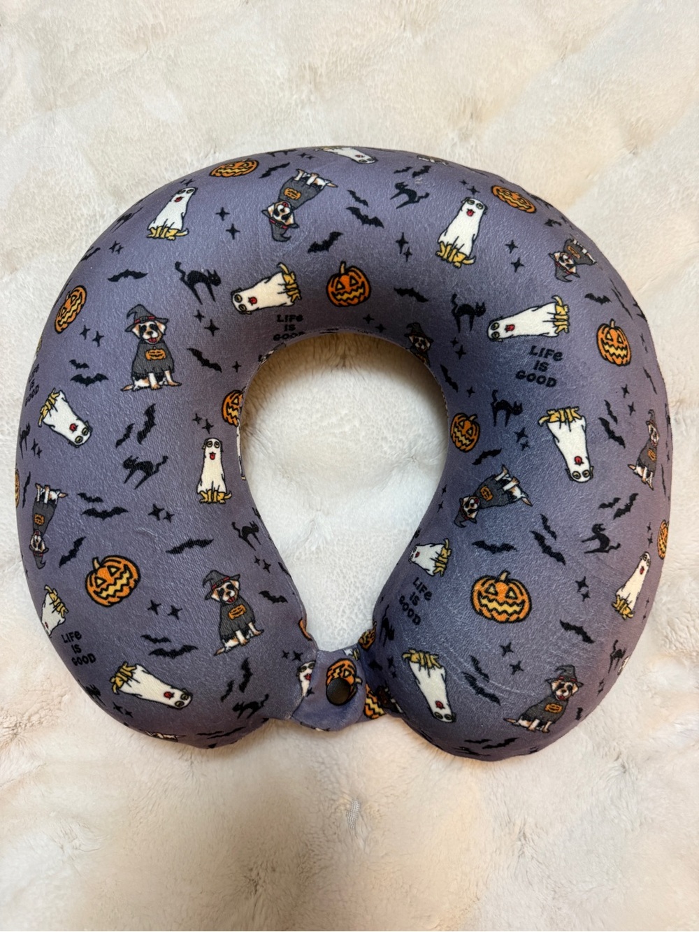 🎃Life Is Good Halloween Print Travel Neck Pillow – Gray